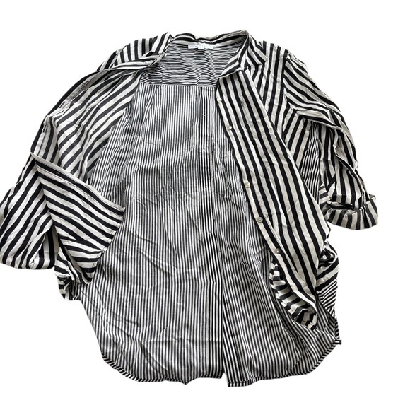 Jane + Delancey Women’s L Black White Stripe Button Front & Back Long Sleeve Top - Picture 9 of 15